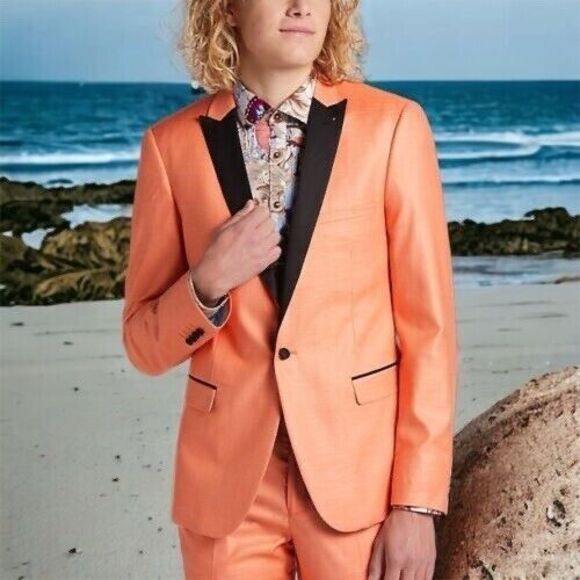 Paisley & Gray Men’s Slim Fit Grosvenor Peak Tuxedo Jacket Blazer Orange 38R - Picture 2 of 15